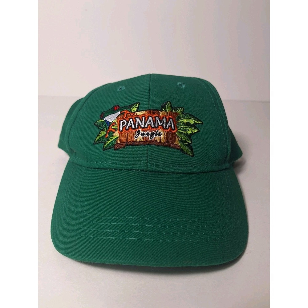 Mundito Panama Souvenir Hat Cap Green Embroidered Jungle Parrot Cotton Tree Frog